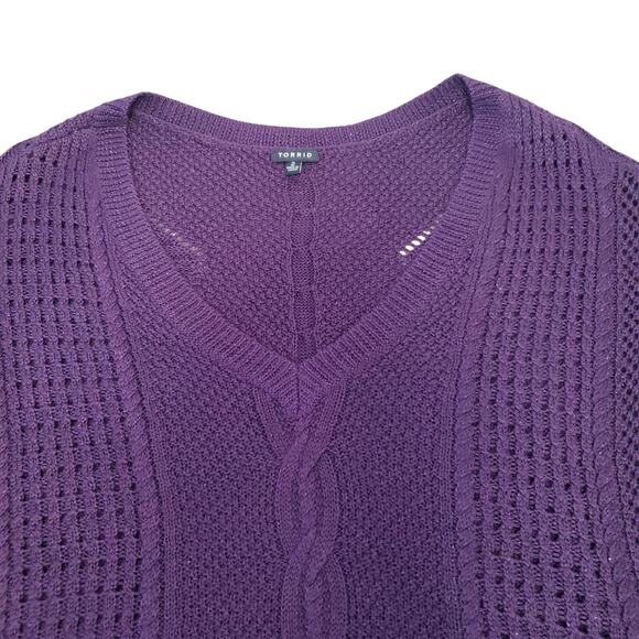 Torrid Lurex Pointell Wool Metallic Purple Cable Knit Tunic Sweater 2XL 18/20 - Picture 4 of 13